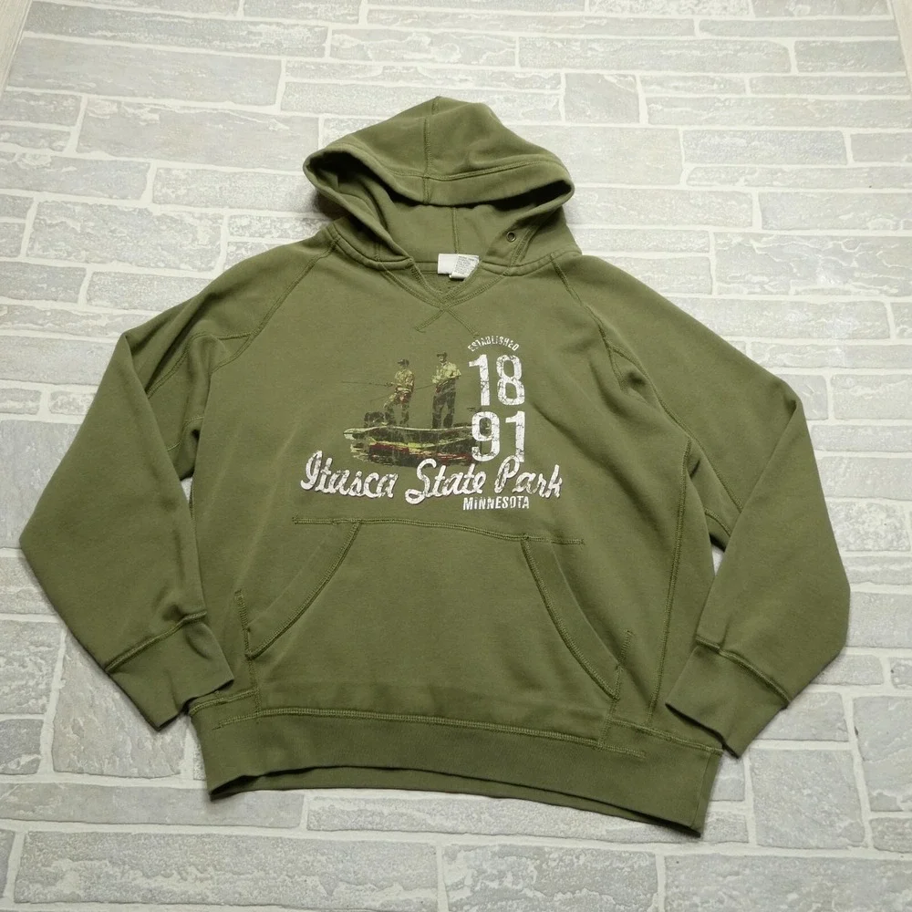 Itasca State Park Minnesota Hoodie Adult Small‎ Green Fleece Sweatshirt Fishing